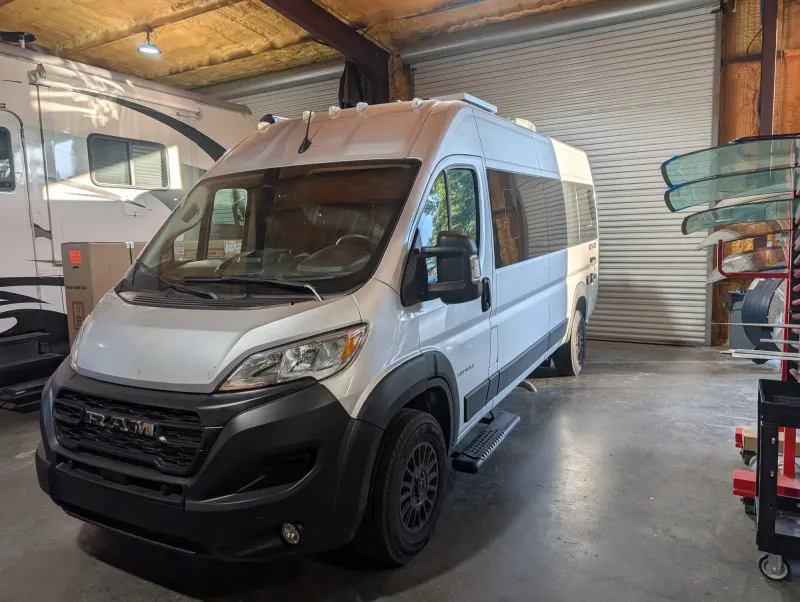 White camper van inside the Absolute Auto Glass workshop